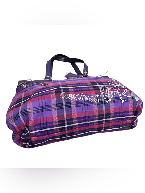 Coach Poppy Purple Tartan Plaid Tote - Picture 4 of 13